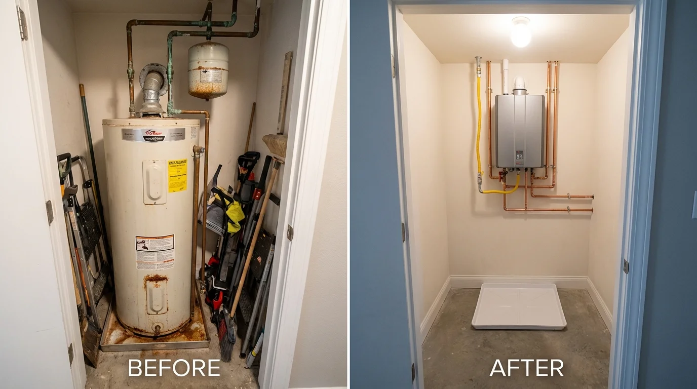 Tank water heater versus wall-mounted tankless unit comparison for Dupo, IL homeowners